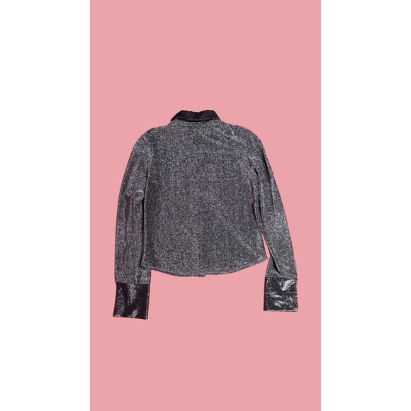 1990s-Y2K EYE CANDY Silver LUREX Glitter. Sparkle. Button Up Blouse. S-M. AS IS - Picture 2 of 8